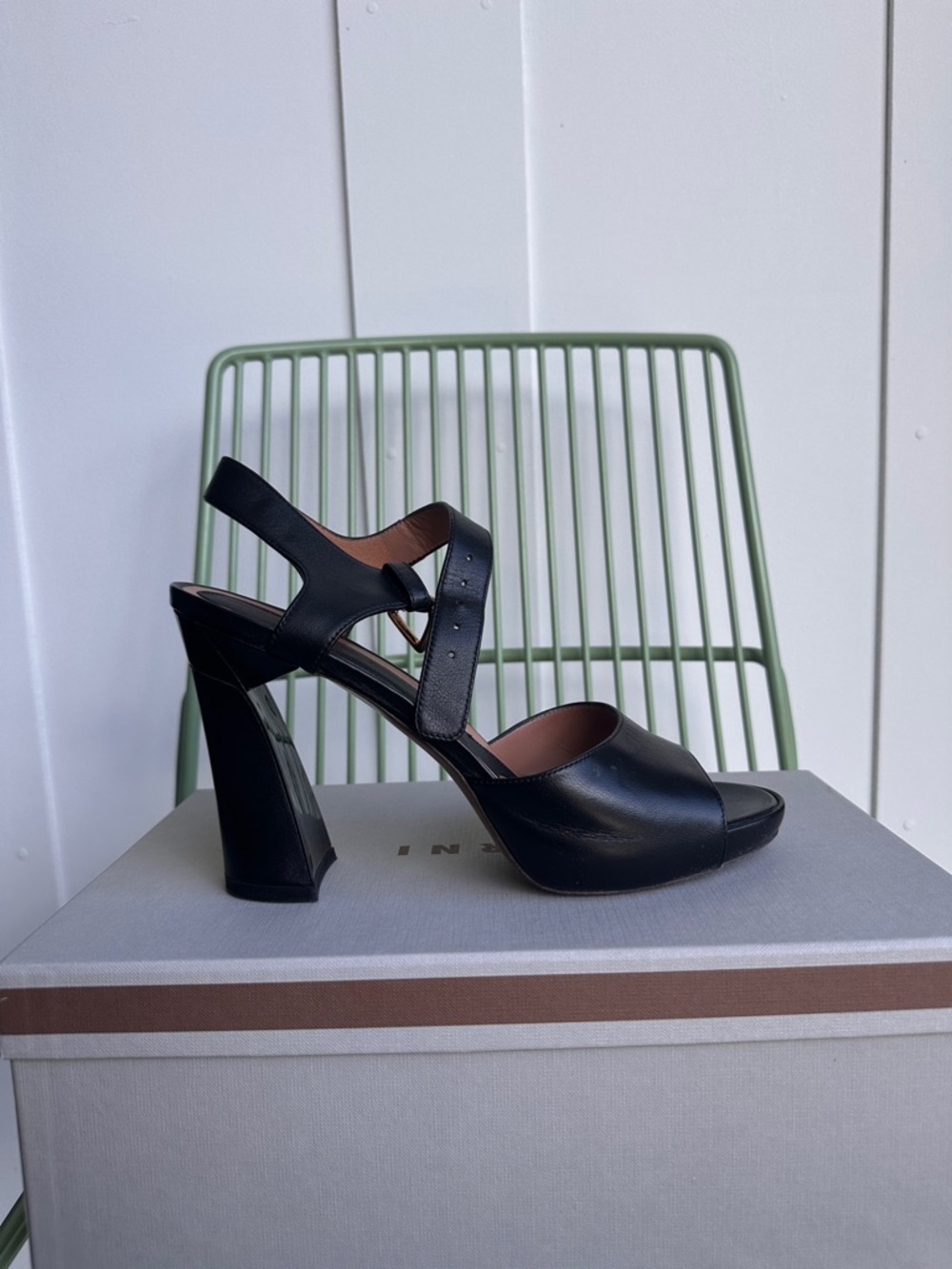 Marni Black Leather Open-Toe Slingback Heels